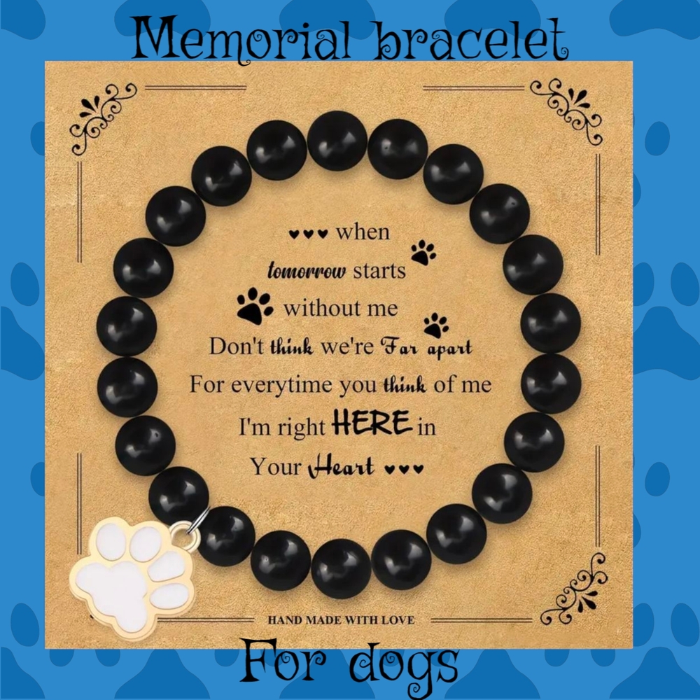 Elegant Black Memorial Bracelet with Paw Charm For Loss Of Pets